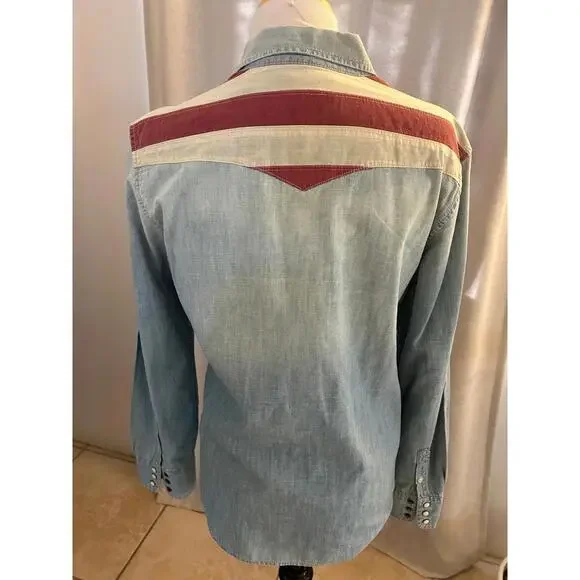 Denim & Supply Ralph Lauren Flag Yoke Denim Snap Shirt M Patriotic USA - Picture 4 of 8
